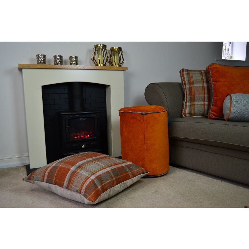 McAlister Textiles Deluxe Tartan Burnt Orange + Grey 66cm x 66cm Floor Cushion Floor Cushions 