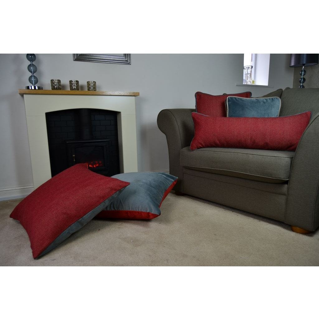 McAlister Textiles Deluxe Herringbone Red 66cm x 66cm Floor Cushion Floor Cushions 