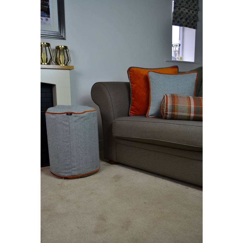 McAlister Textiles Deluxe Herringbone Grey + Orange Box Cushion 43cm x 43cm x 3cm Box Cushions 