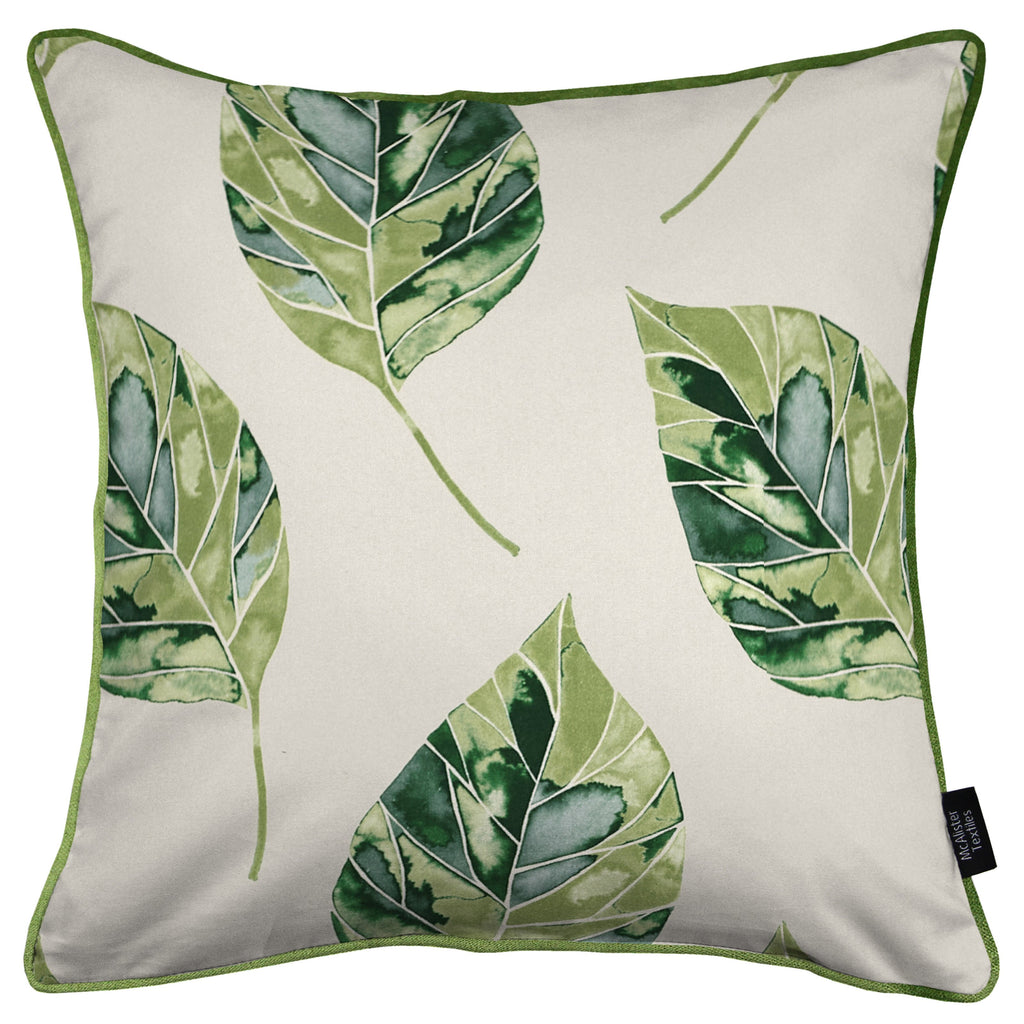 McAlister Textiles Leaf Forest Green Floral Cotton Print Piped Edge Cushions Cushions and Covers Cover Only 43cm x 43cm 
