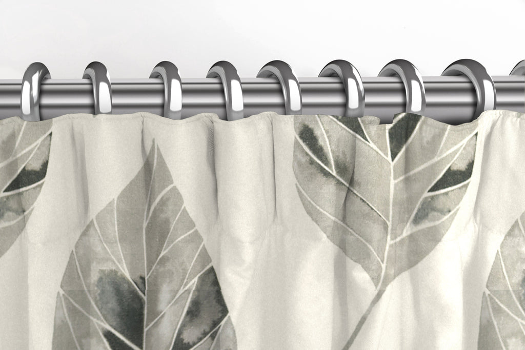 McAlister Textiles Leaf Soft Grey Floral Cotton Print Curtains Tailored Curtains 