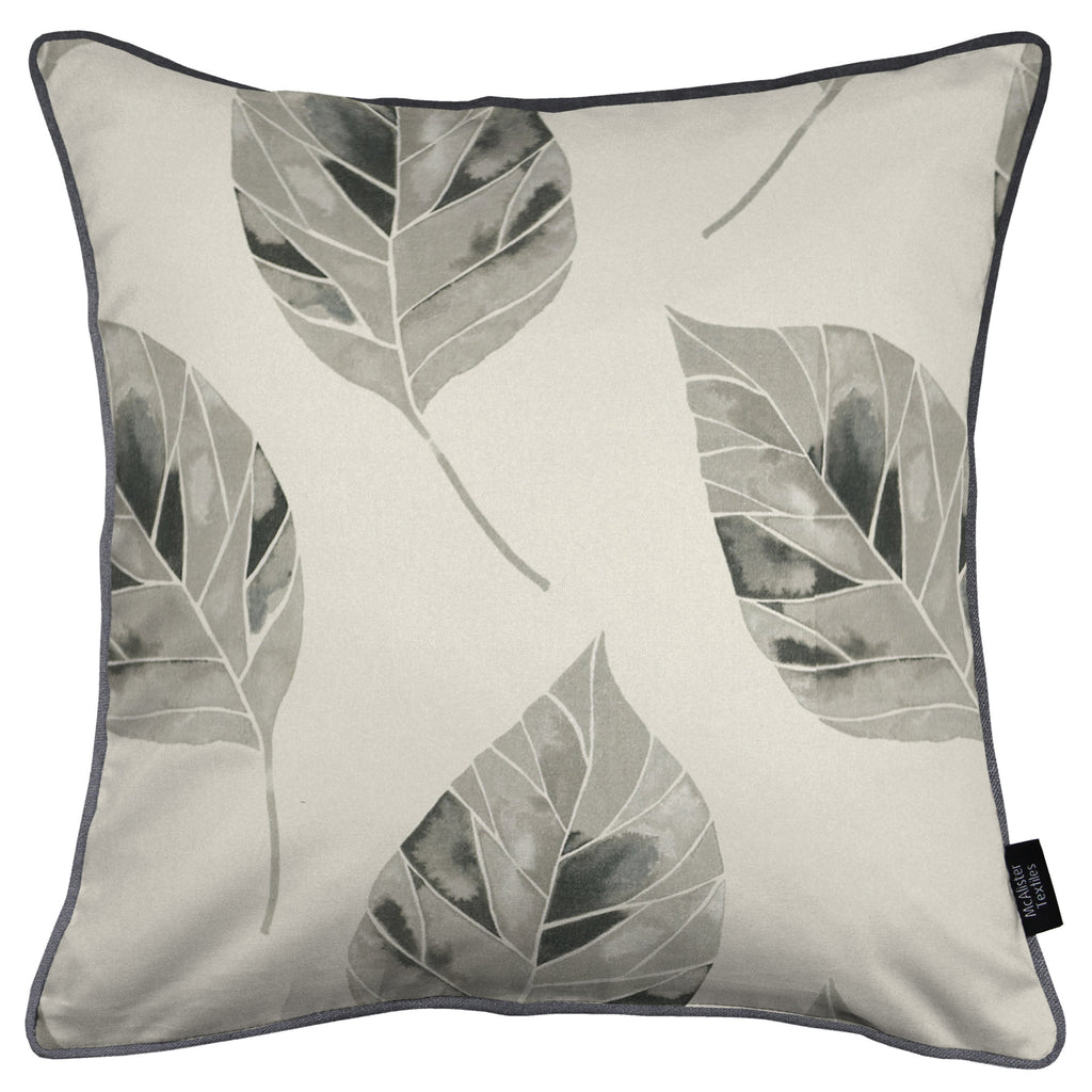 McAlister Textiles Leaf Soft Grey Floral Cotton Print Piped Edge Cushions Cushions and Covers Cover Only 43cm x 43cm 