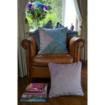 Load image into Gallery viewer, McAlister Textiles Diagonal Patchwork Velvet Blue, Purple + Grey Cushion Cushions and Covers 
