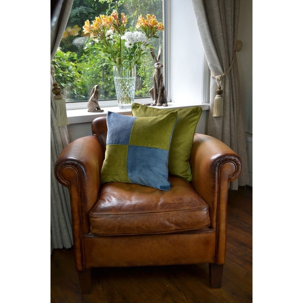 McAlister Textiles Square Patchwork Velvet Blue + Green Cushion Cushions and Covers 
