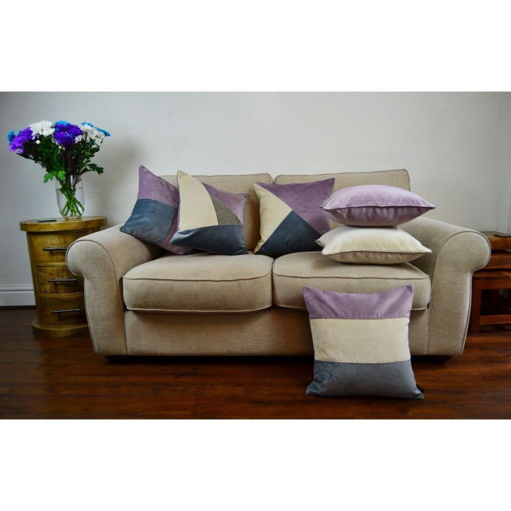 McAlister Textiles Straight Patchwork Velvet Purple, Gold + Grey Cushion Cushions and Covers 