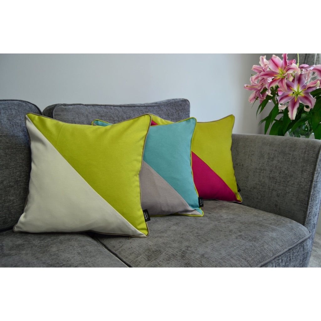 McAlister Textiles Panama Patchwork Lime Green + Cream Cushion Cushions and Covers 