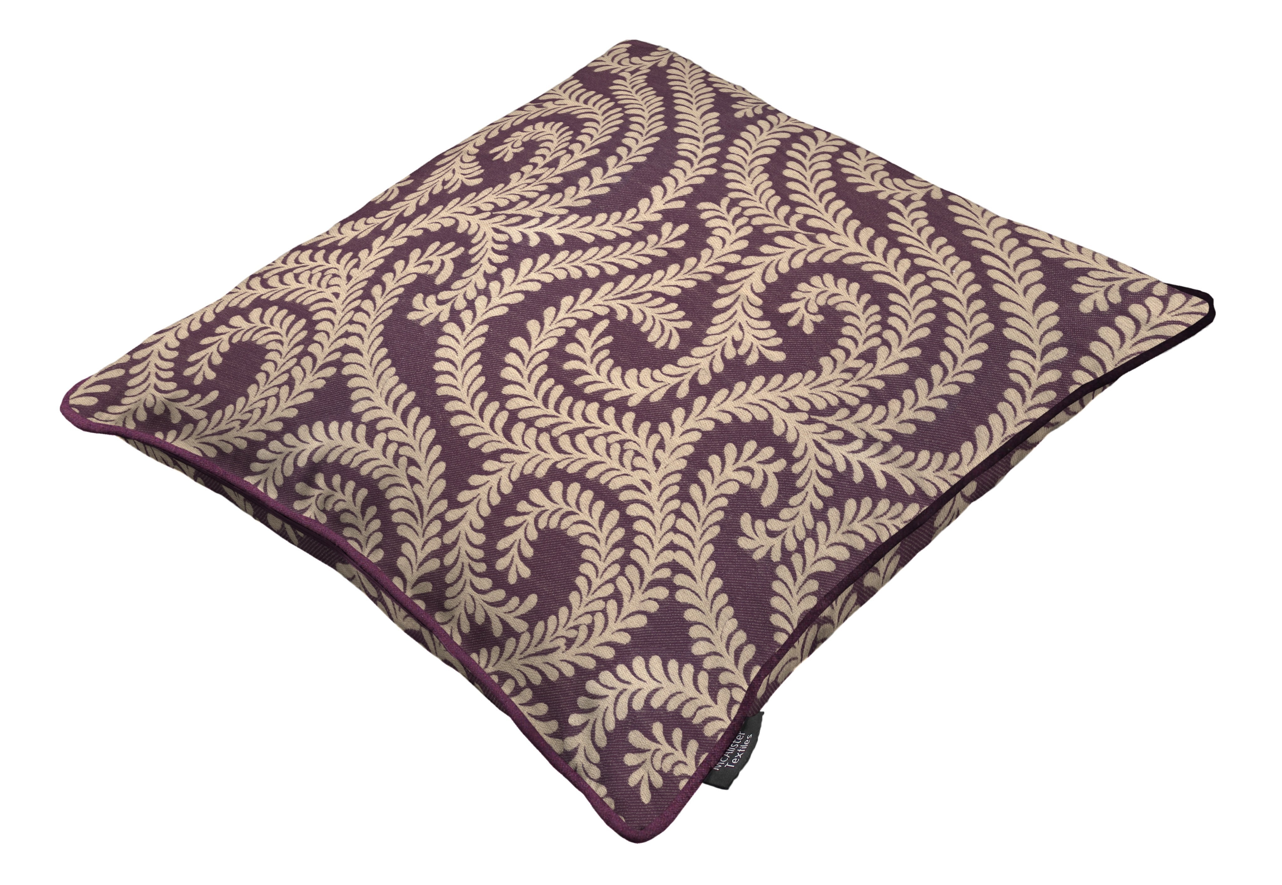 McAlister Textiles Little Leaf Aubergine Purple Cushion Cushions and Covers 