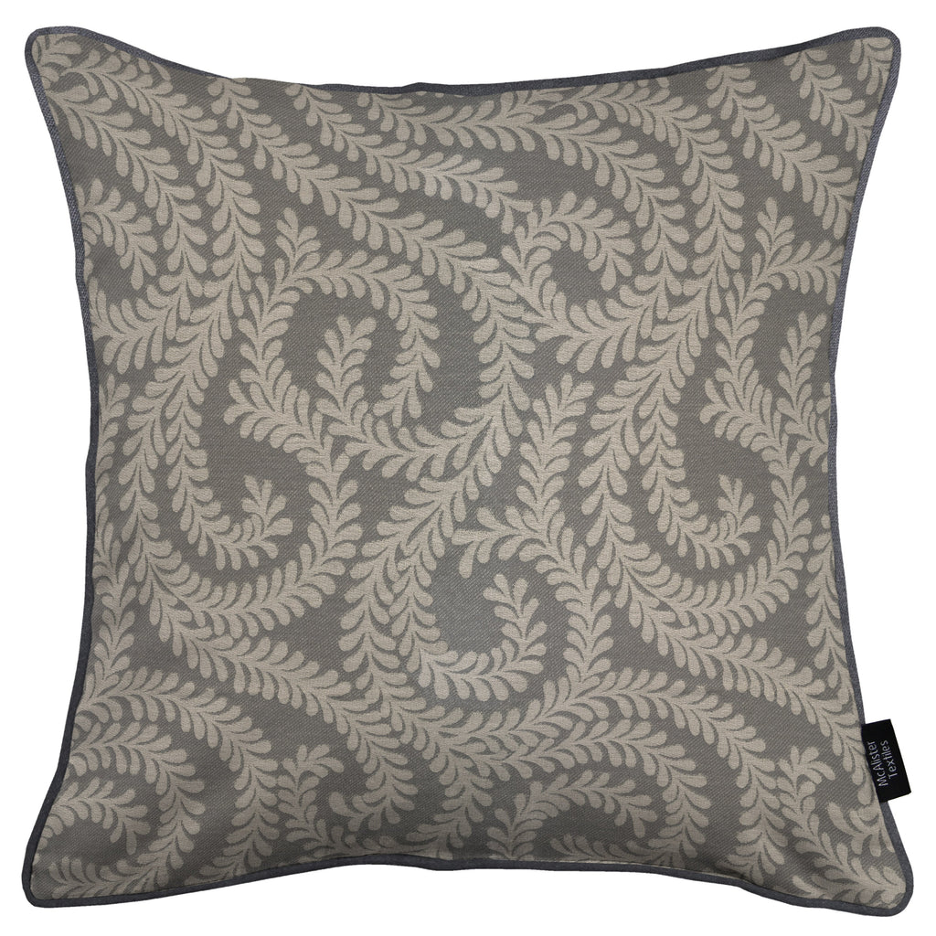 McAlister Textiles Little Leaf Charcoal Grey Cushion Cushions and Covers Cover Only 43cm x 43cm 