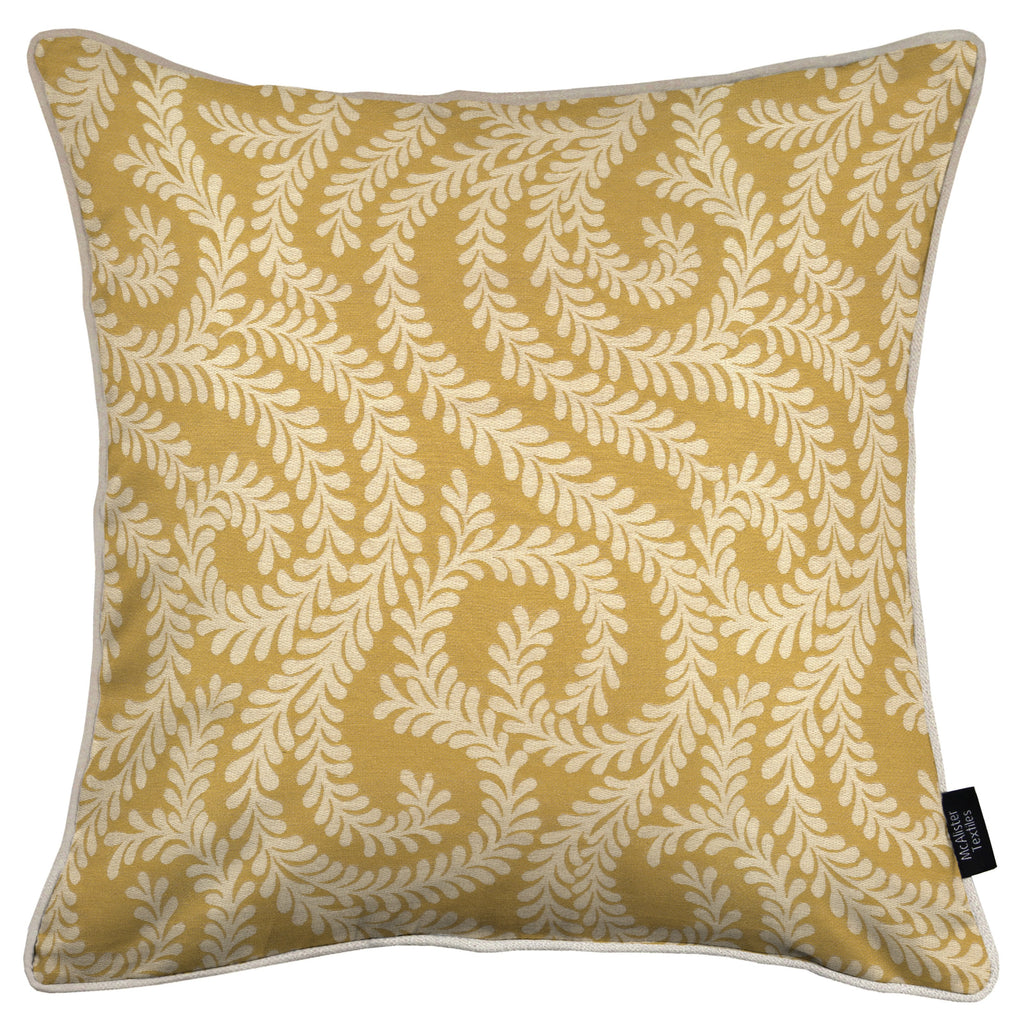 McAlister Textiles Little Leaf Ochre Yellow Cushion Cushions and Covers Cover Only 43cm x 43cm 
