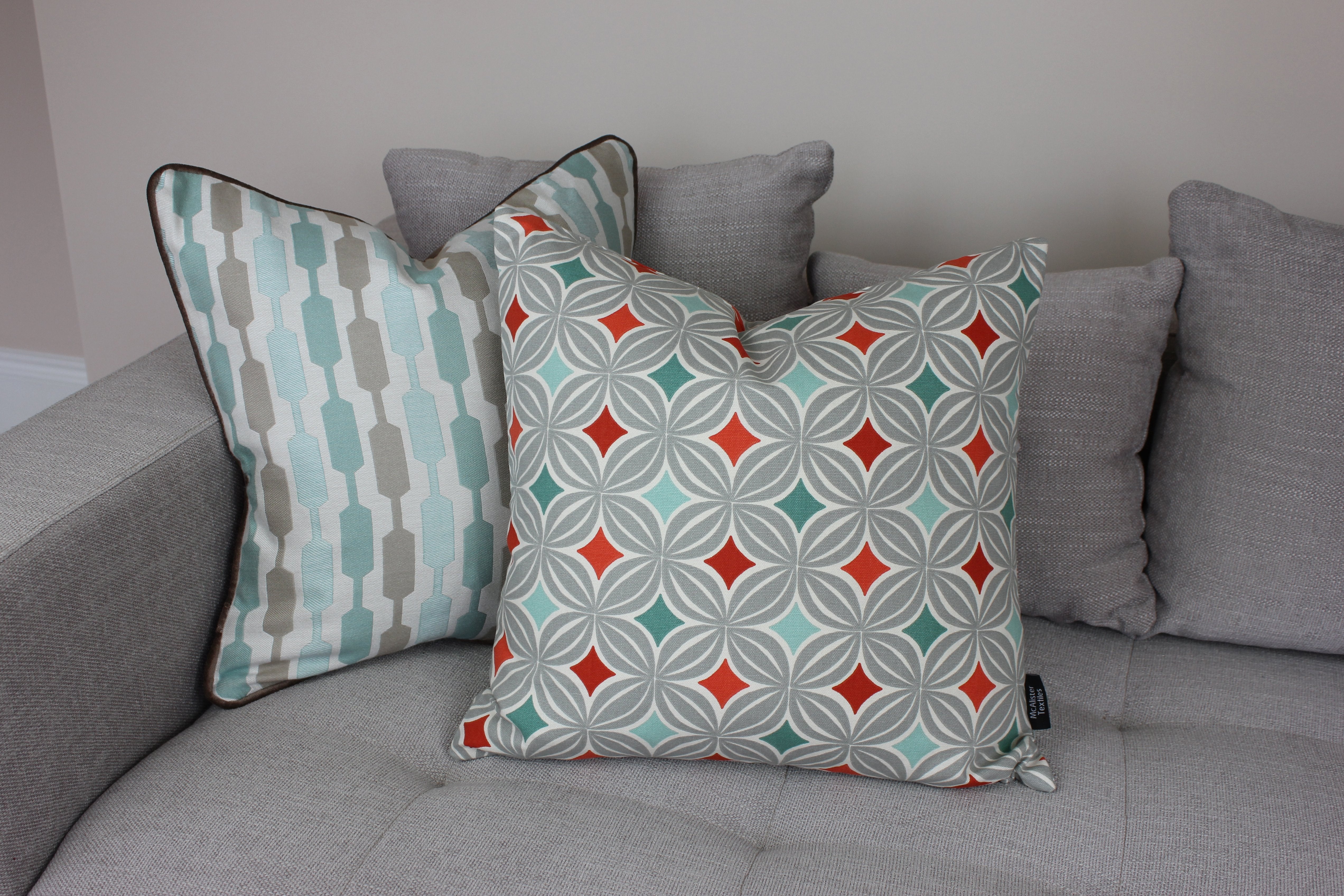 McAlister Textiles Lotta Duck Egg Blue + Brown Cushion Cushions and Covers 