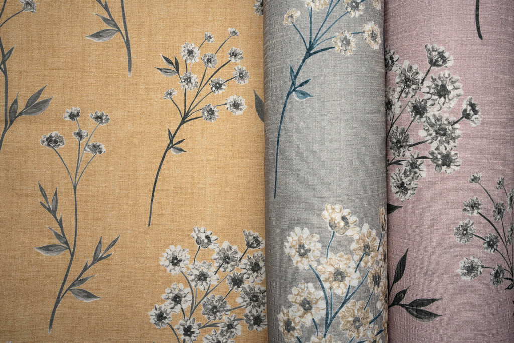 McAlister Textiles Meadow Soft Grey Floral FR Curtains Tailored Curtains