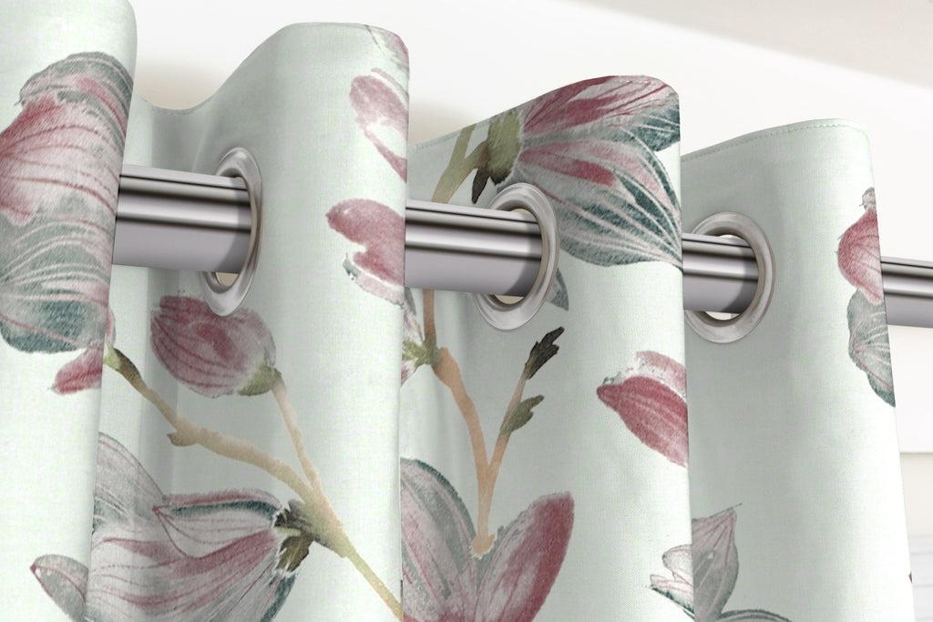 McAlister Textiles Magnolia Rose Floral Cotton Print Curtains Tailored Curtains 