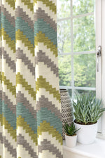 Load image into Gallery viewer, Navajo Blue + Lime Green Striped Curtains
