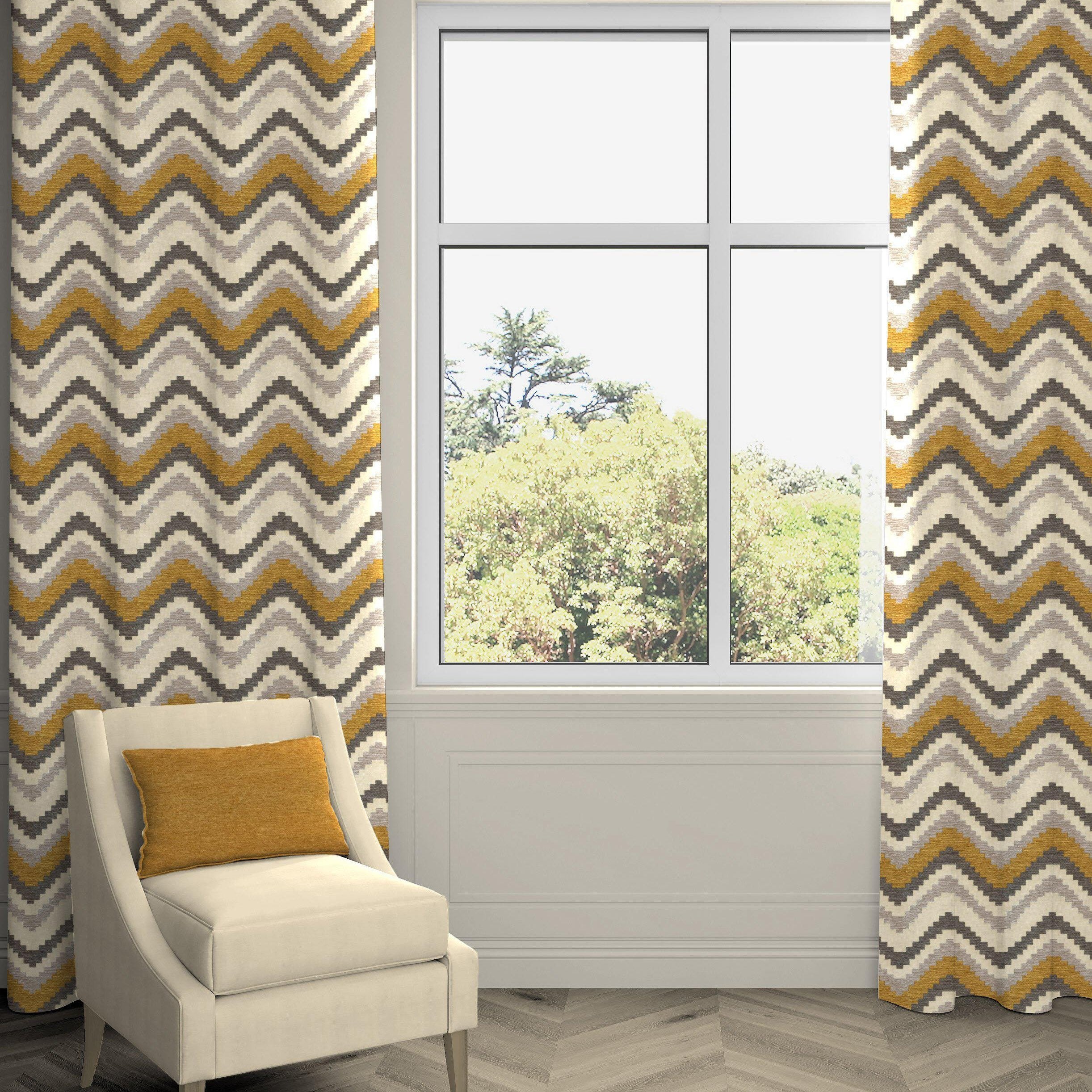 McAlister Textiles Navajo Yellow + Grey Striped Curtains Tailored Curtains 116cm(w) x 182cm(d) (46" x 72") 