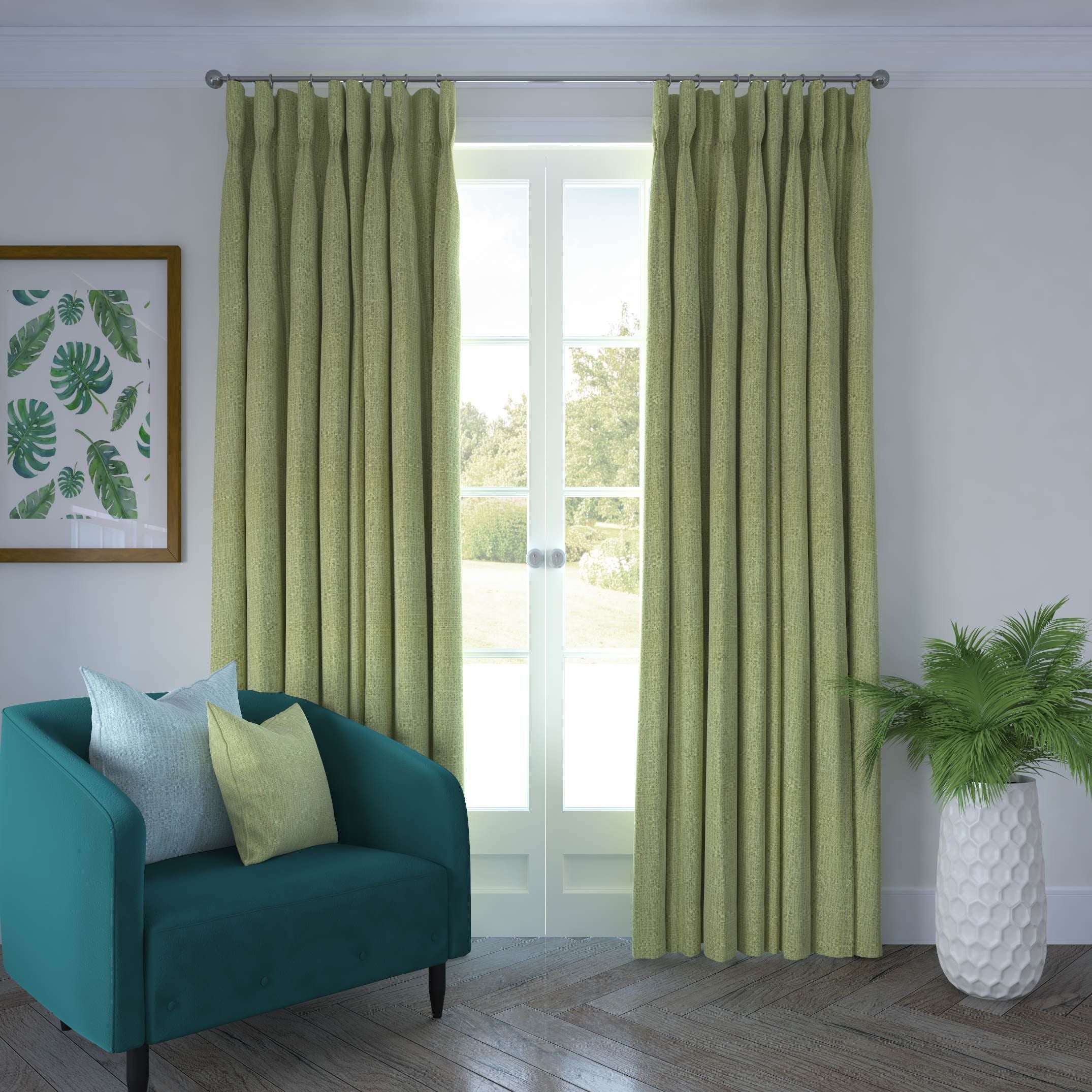 Linea Sage Green Textured Curtains