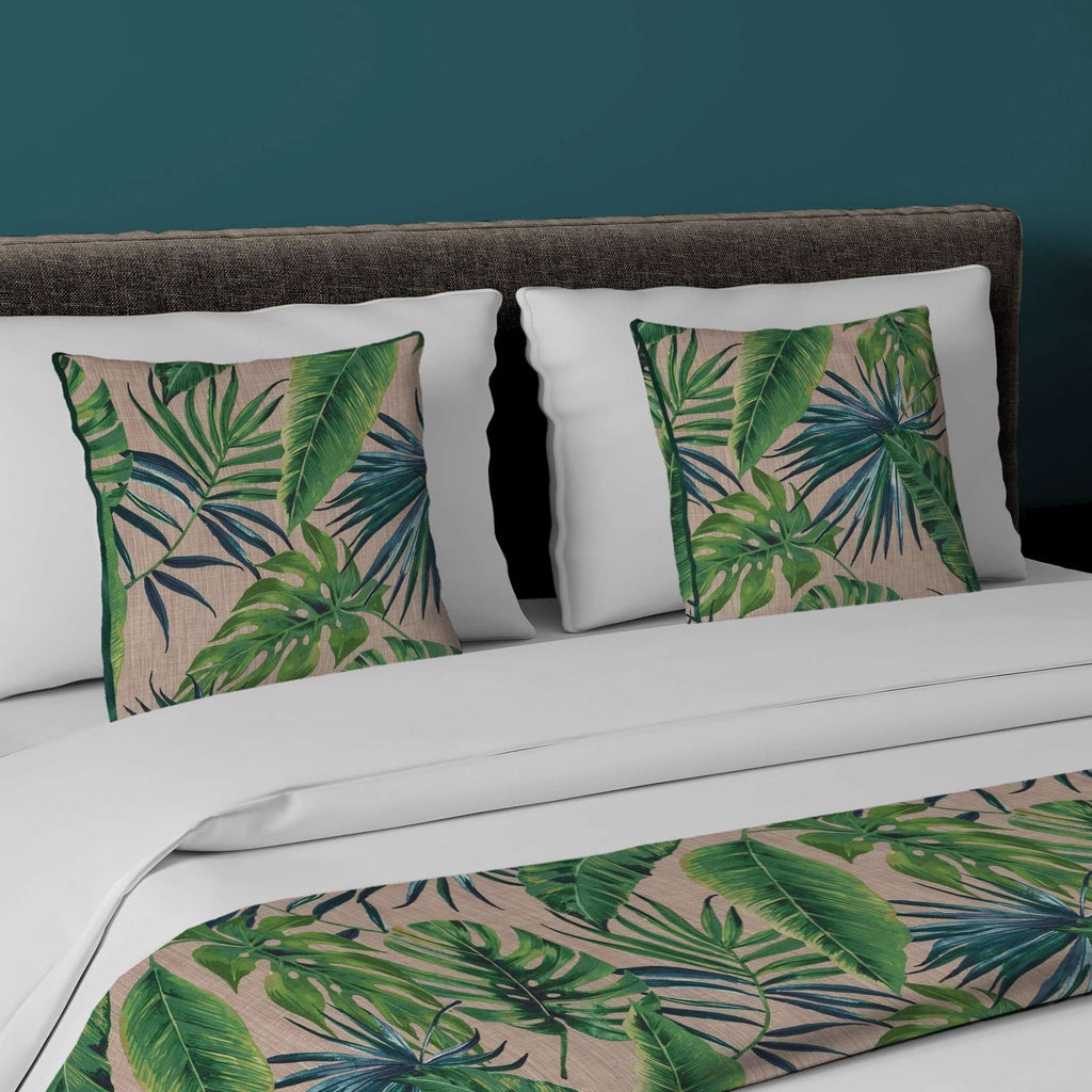McAlister Textiles Palm Leaf New Velvet Print Bedding Set Bedding Set Runner (50x240cm) + 2x Cushion Covers 