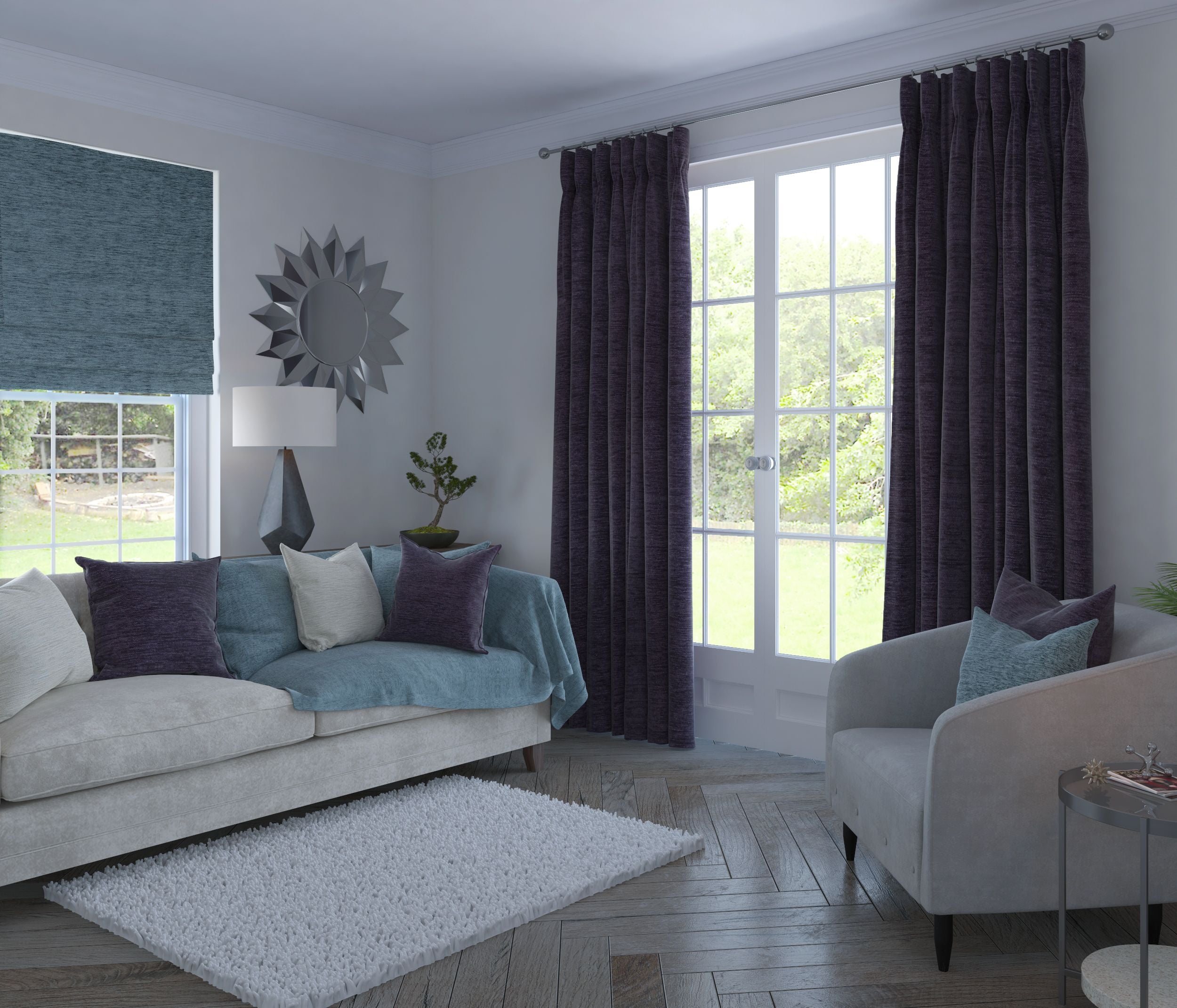 Plain Chenille Purple Curtains