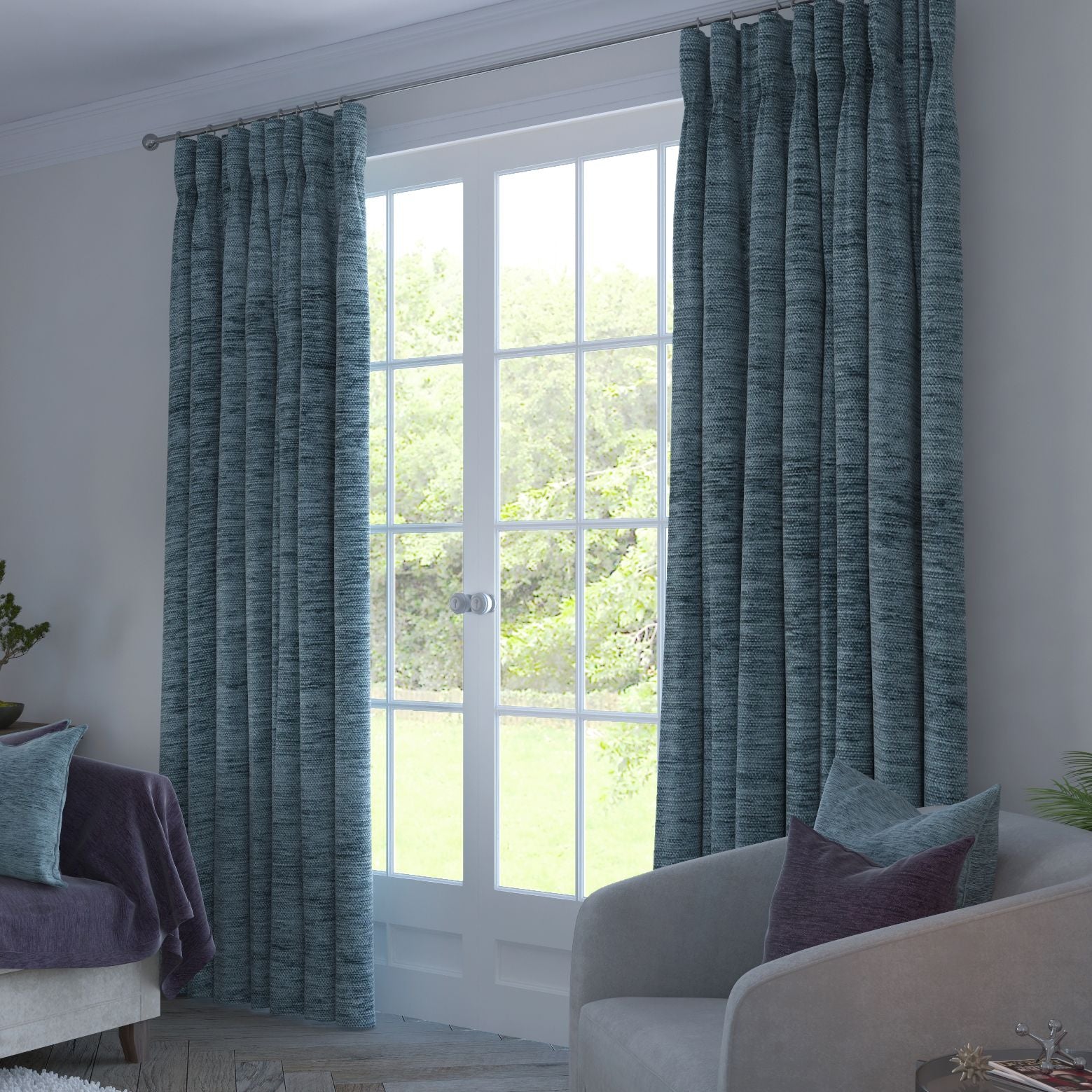 Plain Chenille Wedgewood Blue Curtains