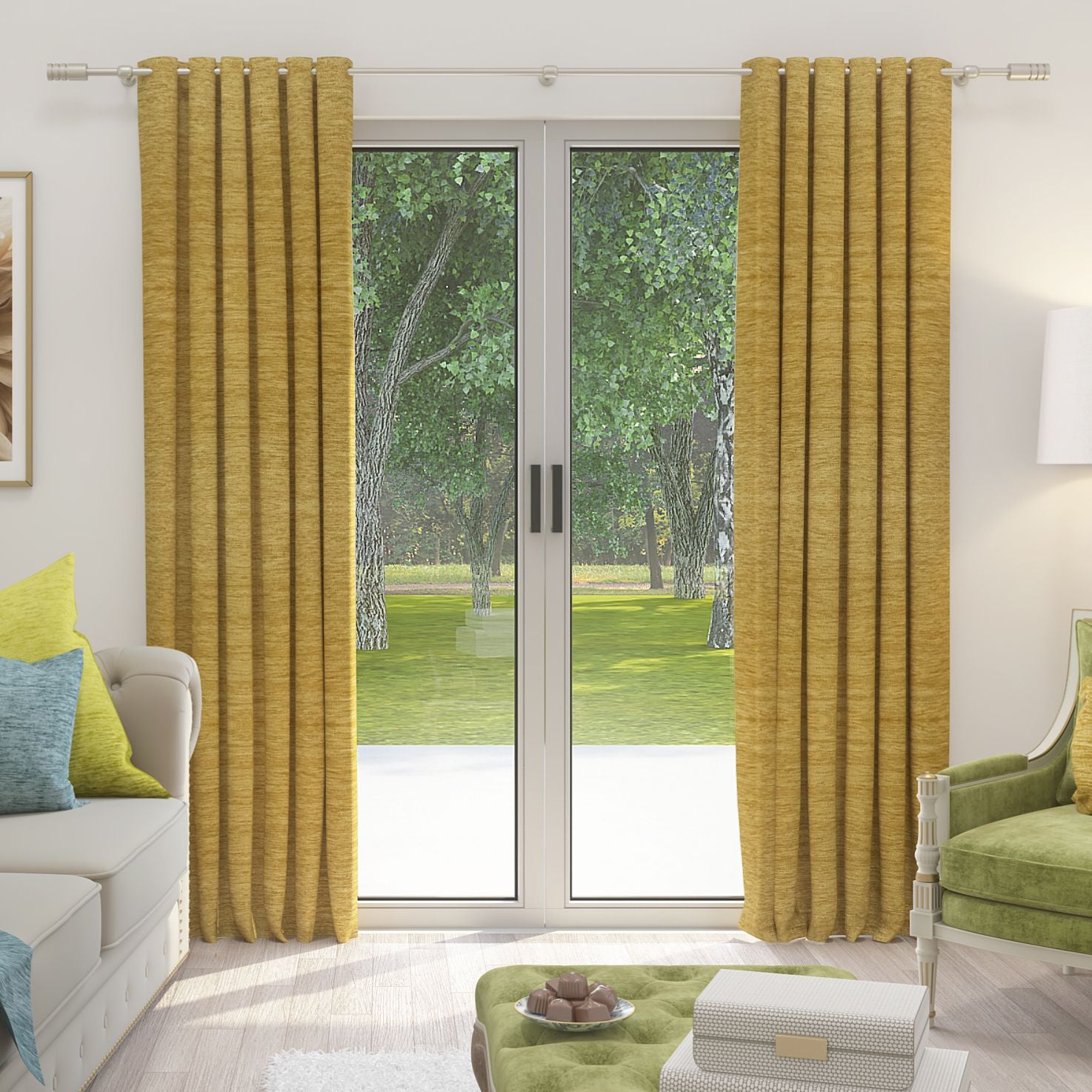 Plain Chenille Yellow Curtains