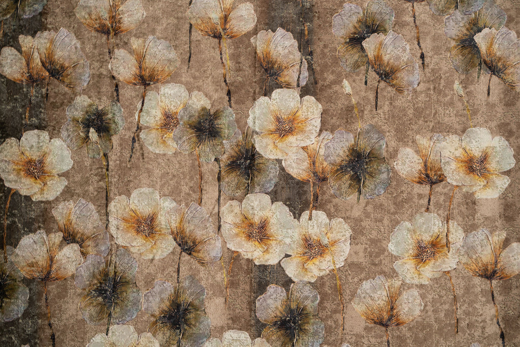 Poppy Beige Printed Velvet Fabric