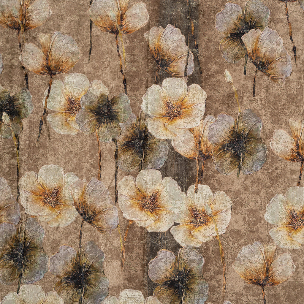 Poppy Beige Printed Velvet Fabric