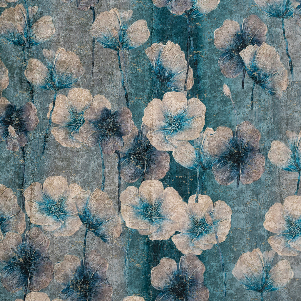 Poppy Blue Printed Velvet Fabric