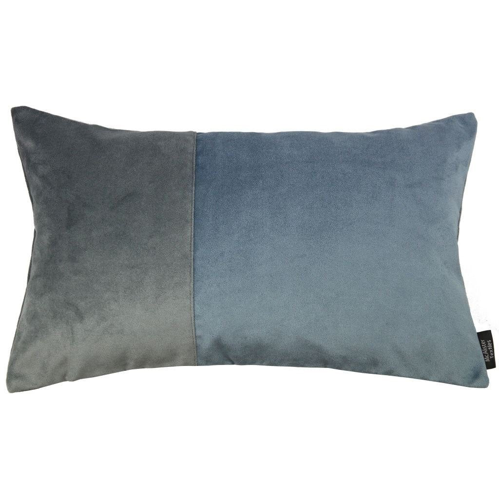 McAlister Textiles 2 Colour Patchwork Velvet Blue + Grey Pillow Pillow Cover Only 50cm x 30cm 