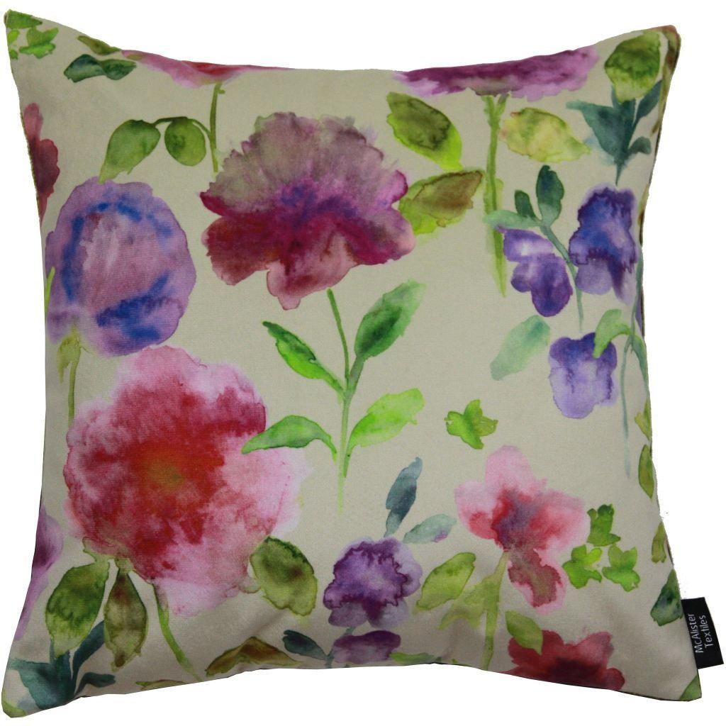 McAlister Textiles Renoir Floral Violet Purple Velvet Cushion Cushions and Covers Polyester Filler 43cm x 43cm 