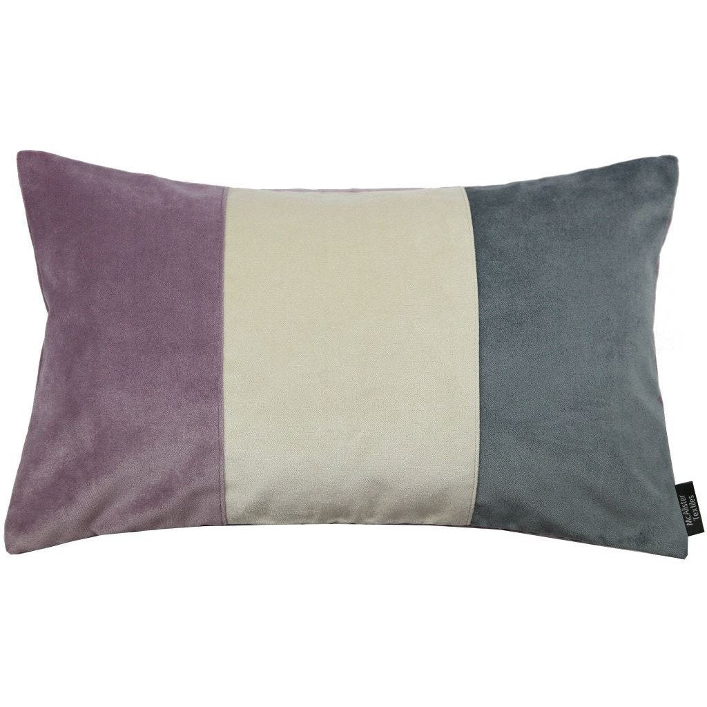 McAlister Textiles 3 Colour Patchwork Velvet Purple, Gold + Grey Pillow Pillow Cover Only 50cm x 30cm 