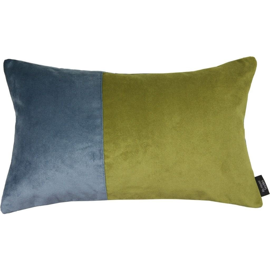 McAlister Textiles 2 Colour Patchwork Velvet Blue + Green Pillow Pillow Cover Only 50cm x 30cm 