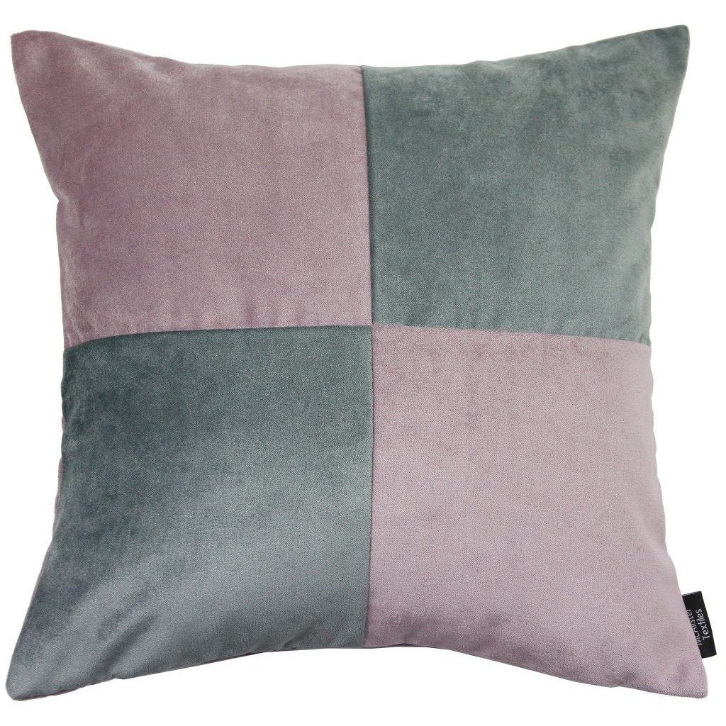 McAlister Textiles Square Patchwork Velvet Purple + Grey Cushion Cushions and Covers Polyester Filler 60cm x 60cm 