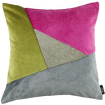 Load image into Gallery viewer, McAlister Textiles Triangle Patchwork Velvet Pink, Green + Grey Cushion Cushions and Covers Cover Only 43cm x 43cm 
