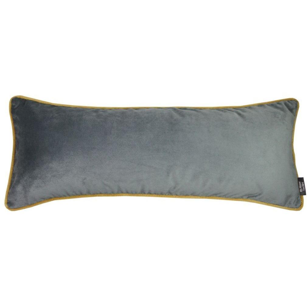 McAlister Textiles Deluxe Velvet Large Grey + Yellow Bed Pillow Large Boudoir Cushions 
