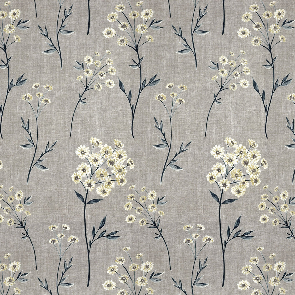 McAlister Textiles Meadow Soft Grey Floral FR Fabric Fabrics 1/2 Metre 