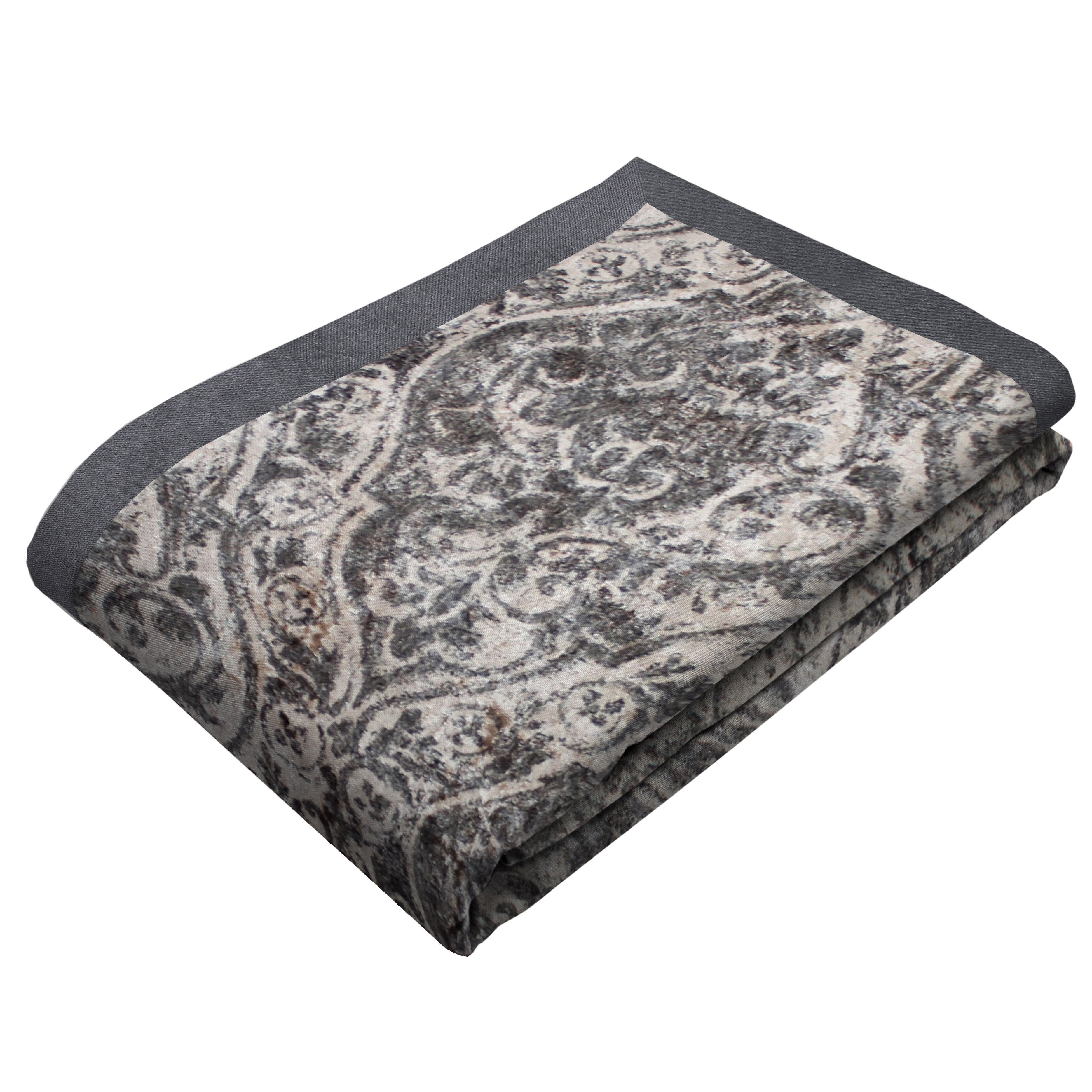 McAlister Textiles Renaissance Charcoal Grey Printed Velvet Throws & Runners Throws and Runners Bed Runner (50cm x 240cm)