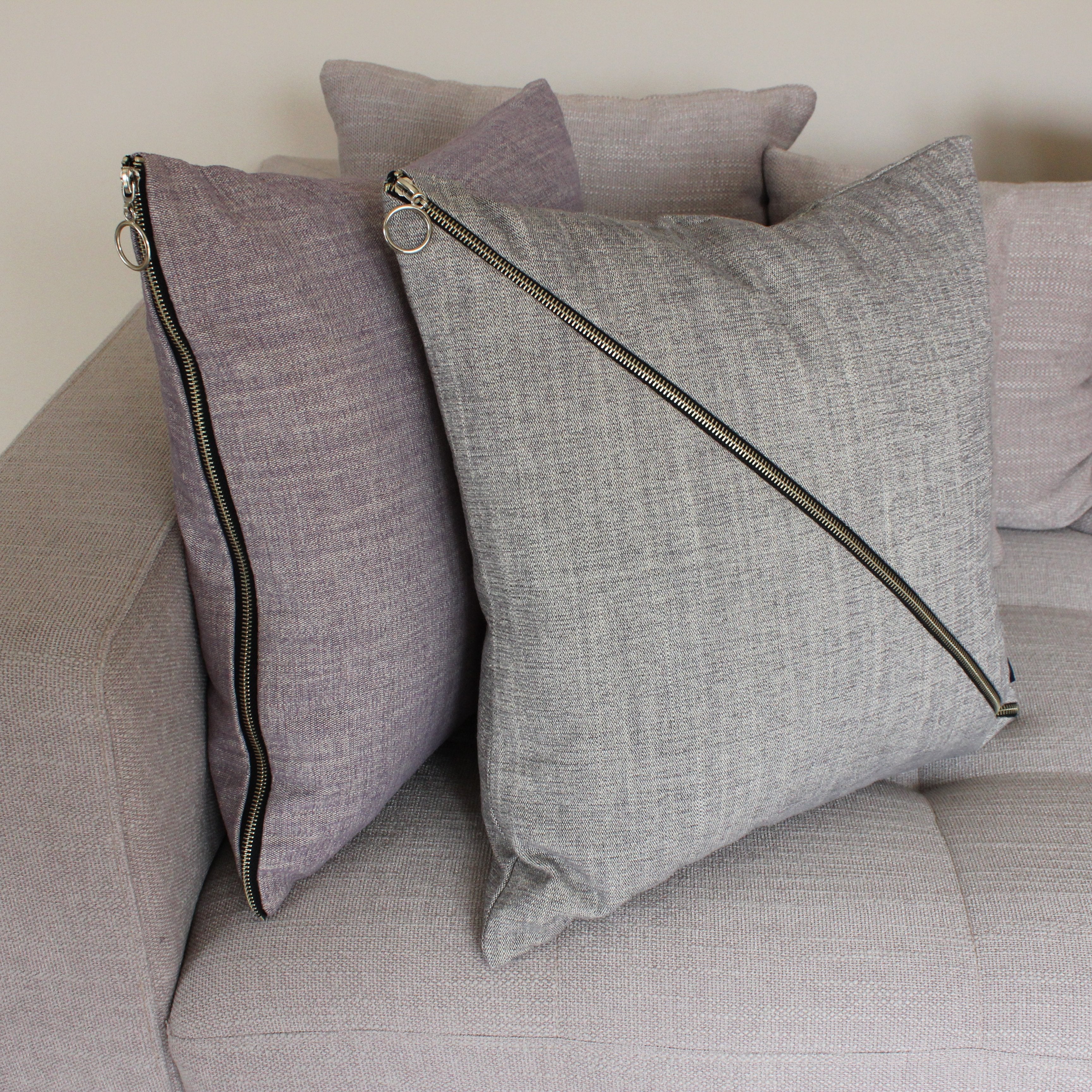 McAlister Textiles Rhumba Diagonal Zip Charcoal Grey Linen Cushion Cushions and Covers Cover Only 43cm x 43cm 