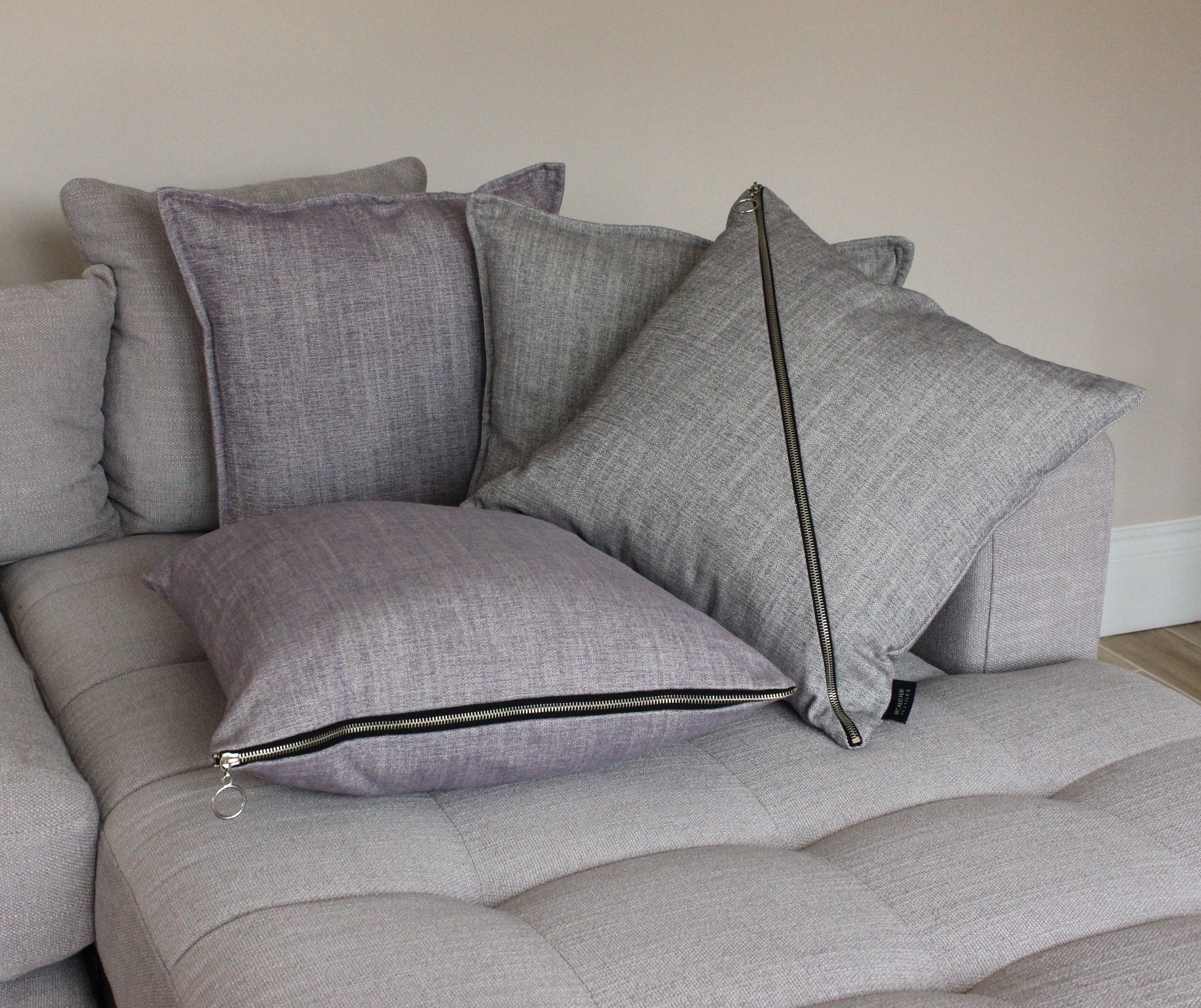 McAlister Textiles Rhumba Diagonal Zip Charcoal Grey Linen Cushion Cushions and Covers Cover Only 43cm x 43cm 