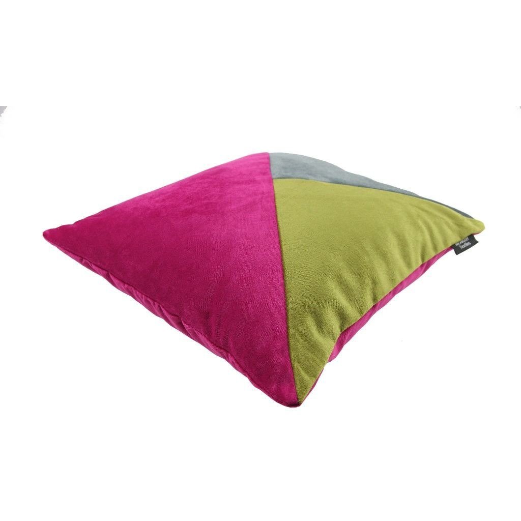 McAlister Textiles Diagonal Patchwork Velvet Pink, Green + Grey Cushion Cushions and Covers 