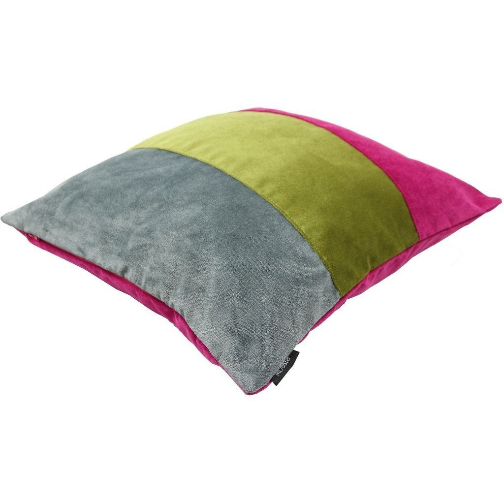 McAlister Textiles Straight Patchwork Velvet Pink, Green + Grey Cushion Cushions and Covers 