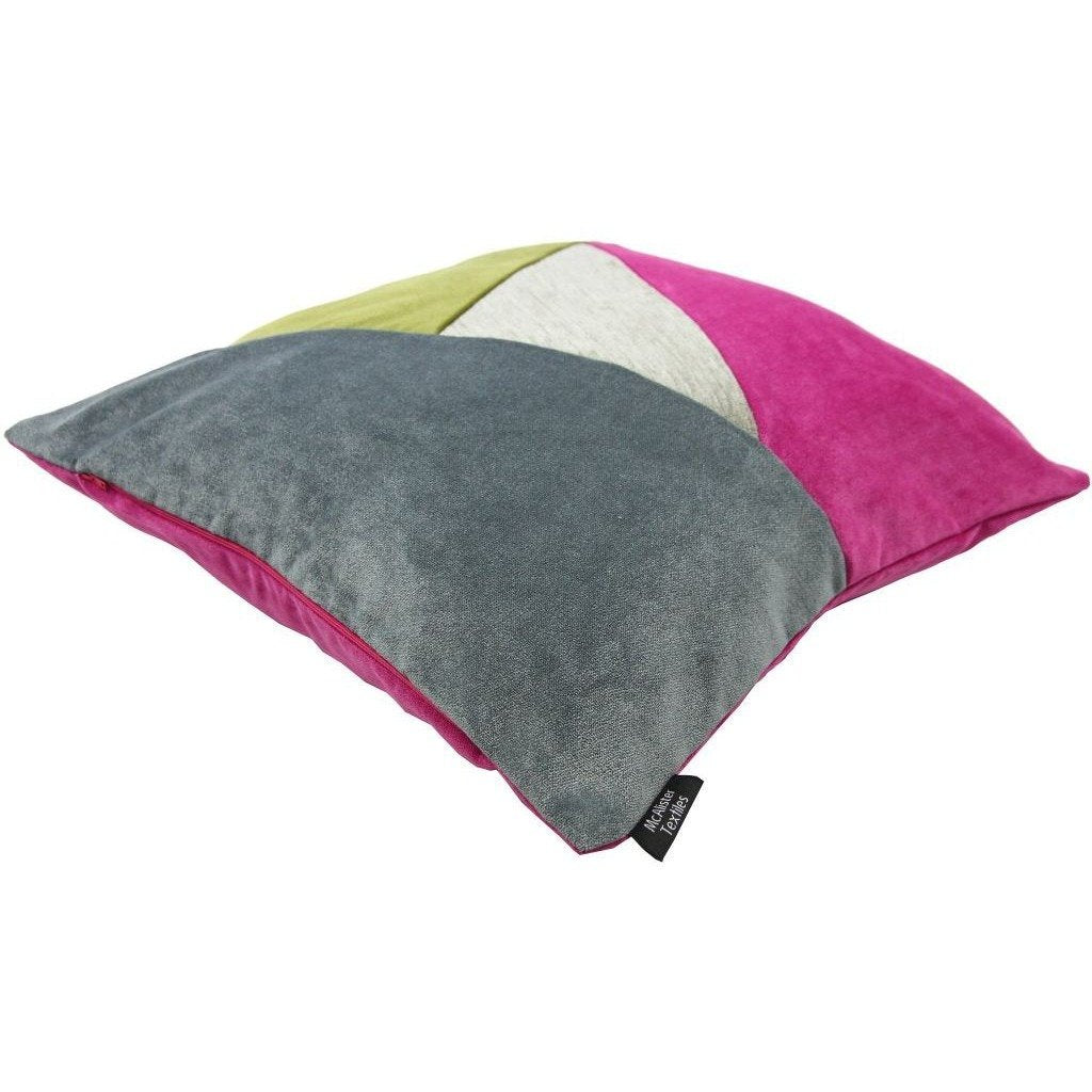 McAlister Textiles Triangle Patchwork Velvet Pink, Green + Grey Cushion Cushions and Covers 