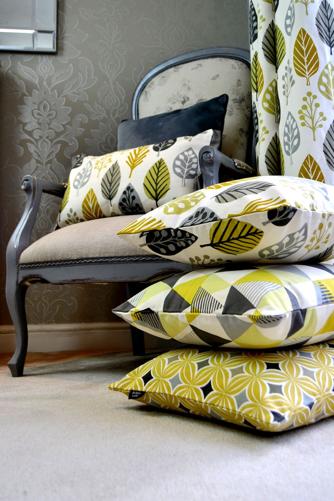 McAlister Textiles Magda Ochre Yellow and Grey FR Curtains Tailored Curtains