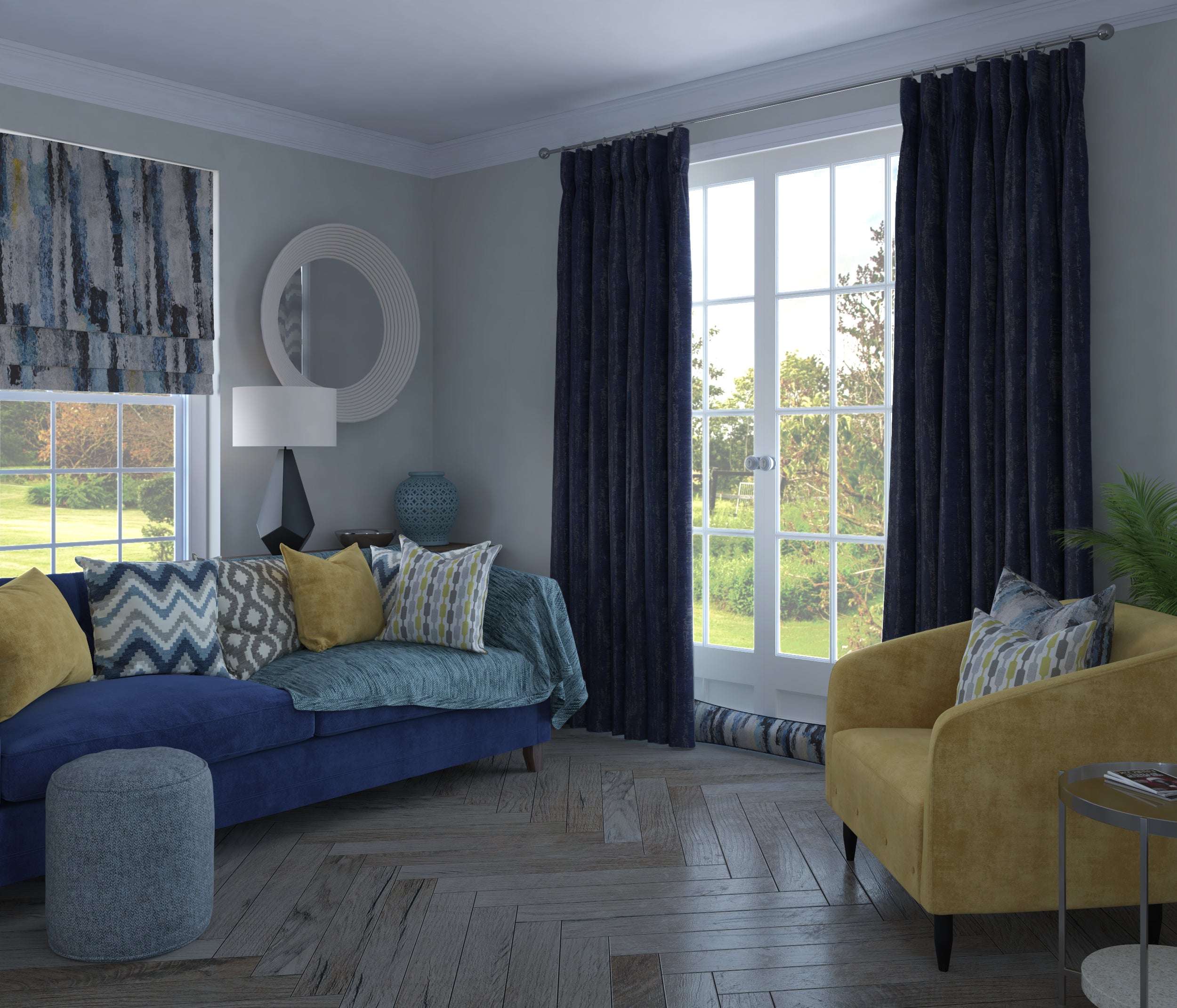 Textured Chenille Navy Blue Curtains