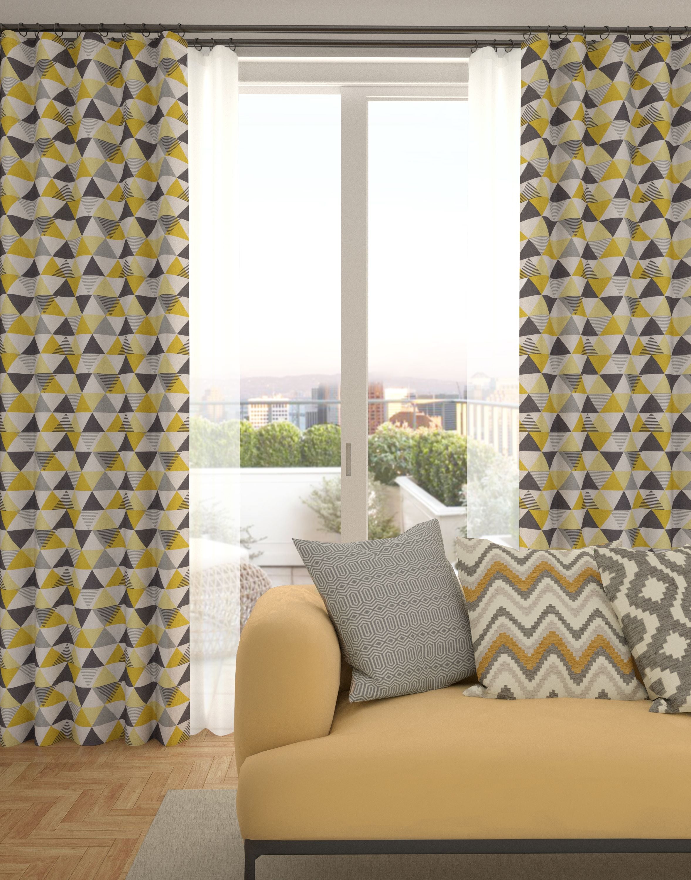 Vita Ochre Yellow and Grey FR Curtains