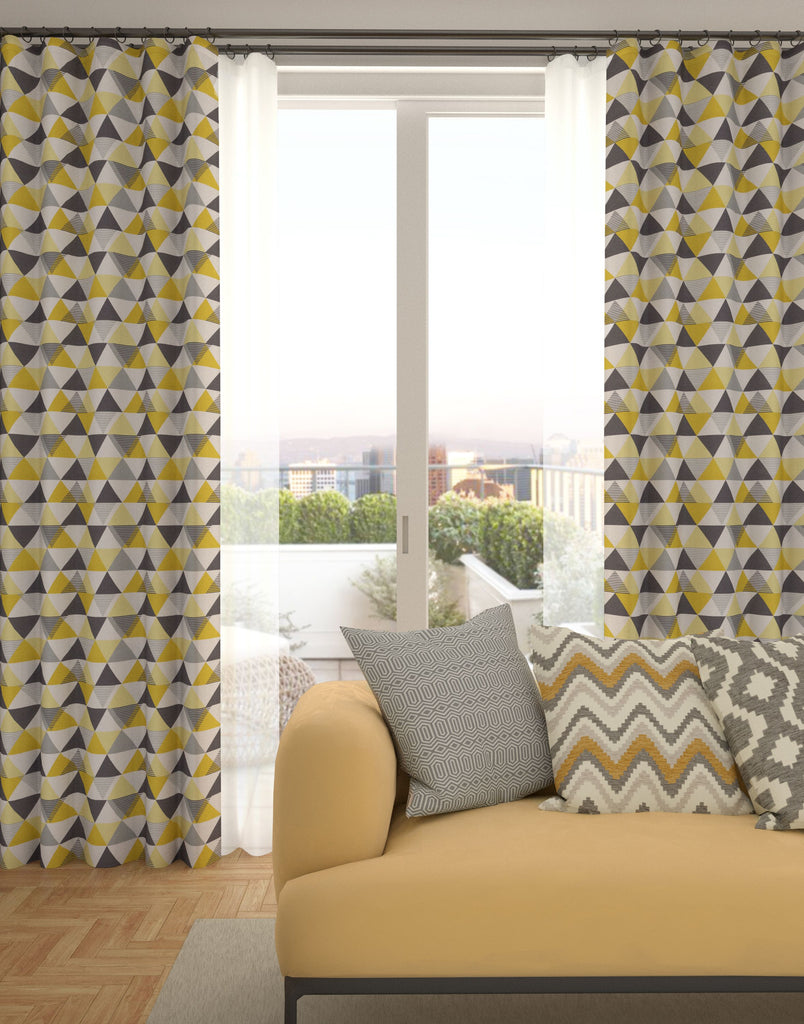 Vita Ochre Yellow and Grey FR Curtains