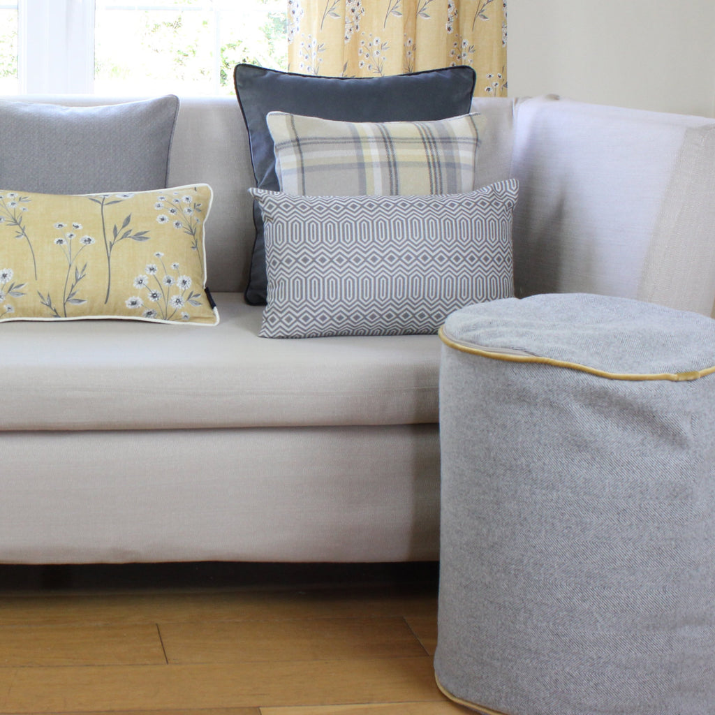McAlister Textiles Heritage Yellow + Grey Tartan Cushion Cushions and Covers 