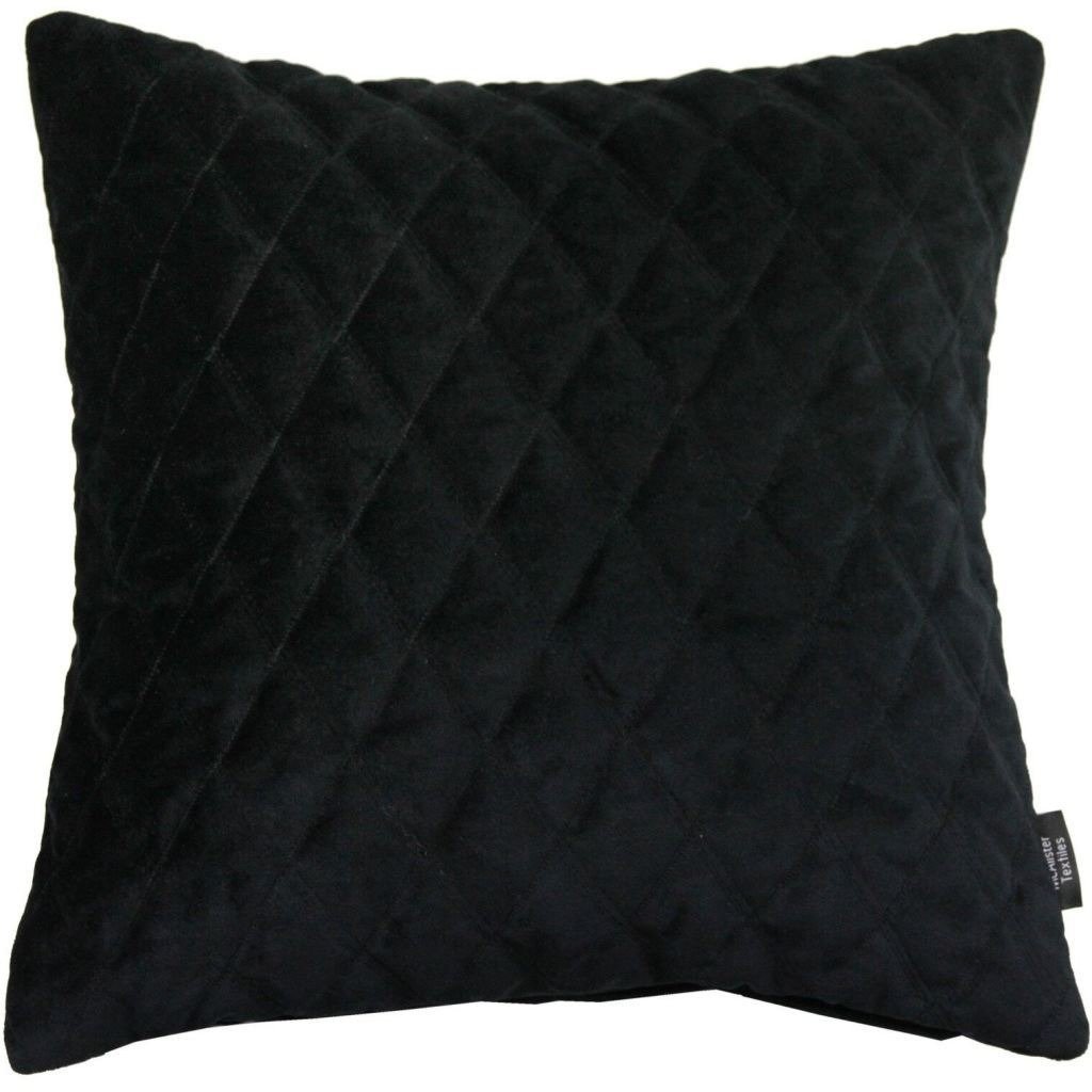 McAlister Textiles Diamond Quilted Black Velvet Cushion Cushions and Covers Cover Only 43cm x 43cm 