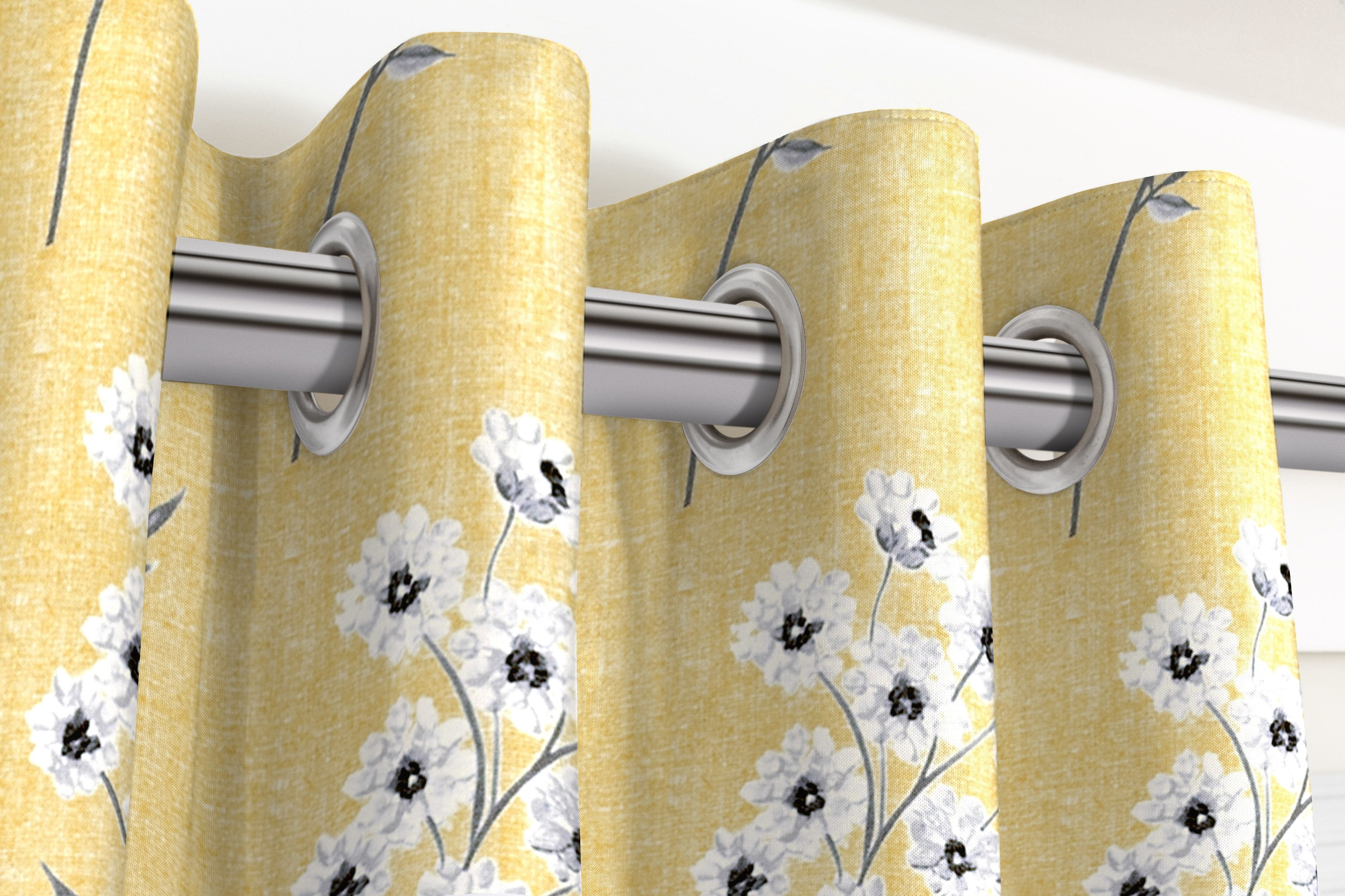 McAlister Textiles Meadow Yellow Floral Cotton Print Curtains Tailored Curtains 