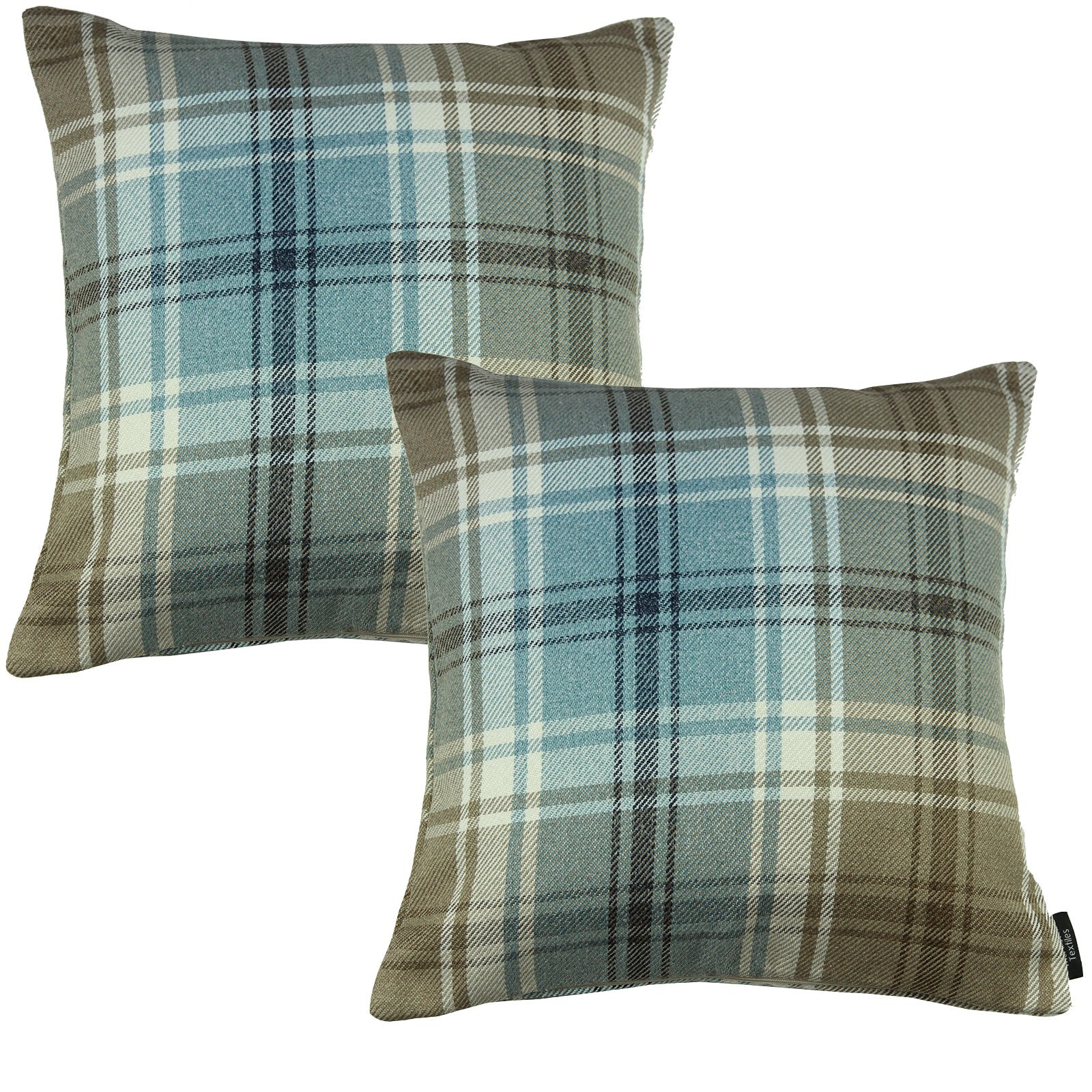 McAlister Textiles Angus Duck Egg Blue Tartan 43cm x 43cm Cushion Sets Cushions and Covers Cushion Covers Set of 2 