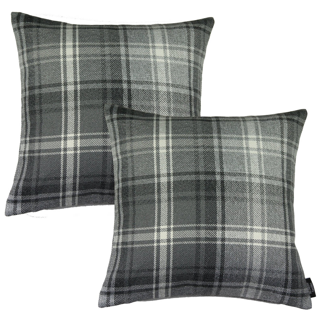 McAlister Textiles Angus Charcoal Grey Tartan 43cm x 43cm Cushion Sets Cushions and Covers Cushion Covers Set of 2 
