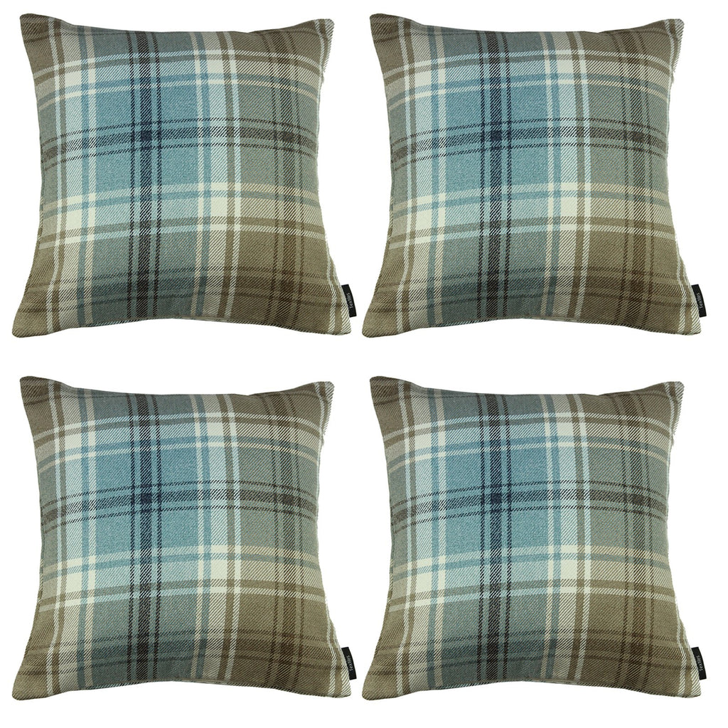 McAlister Textiles Angus Duck Egg Blue Tartan 43cm x 43cm Cushion Sets Cushions and Covers Cushion Covers Set of 4 
